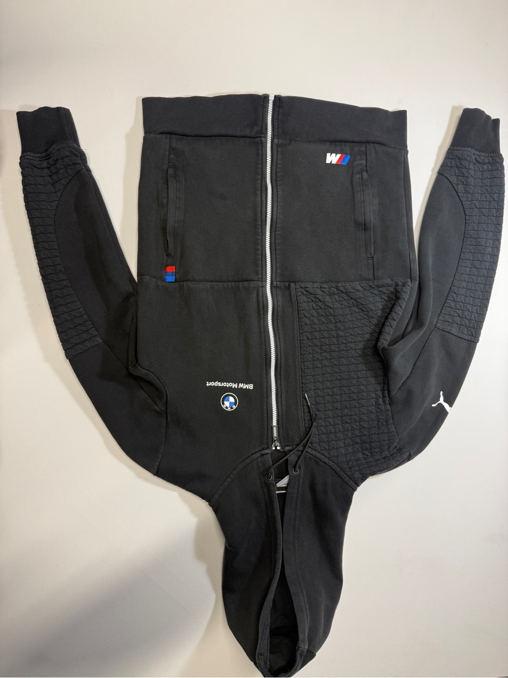 BMW Puma Motorsport Black Zip Hoodie with S Stripe Accents